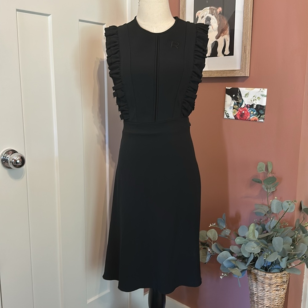 Rochas black ruffles detail fit & flare back zipper sleeveless 10 midi dress - Picture 16 of 16